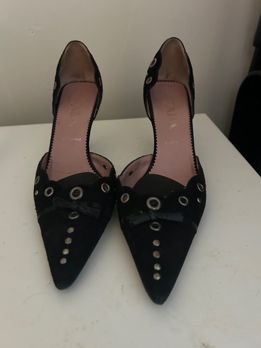Prada Black Pointed-Toe Grommet D'Orsay Pumps